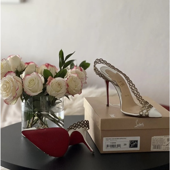 Christian Louboutin WhiteGold CircleP MALAIKA 100 PATENT Slingback Pumps EU 39 - Picture 9 of 9